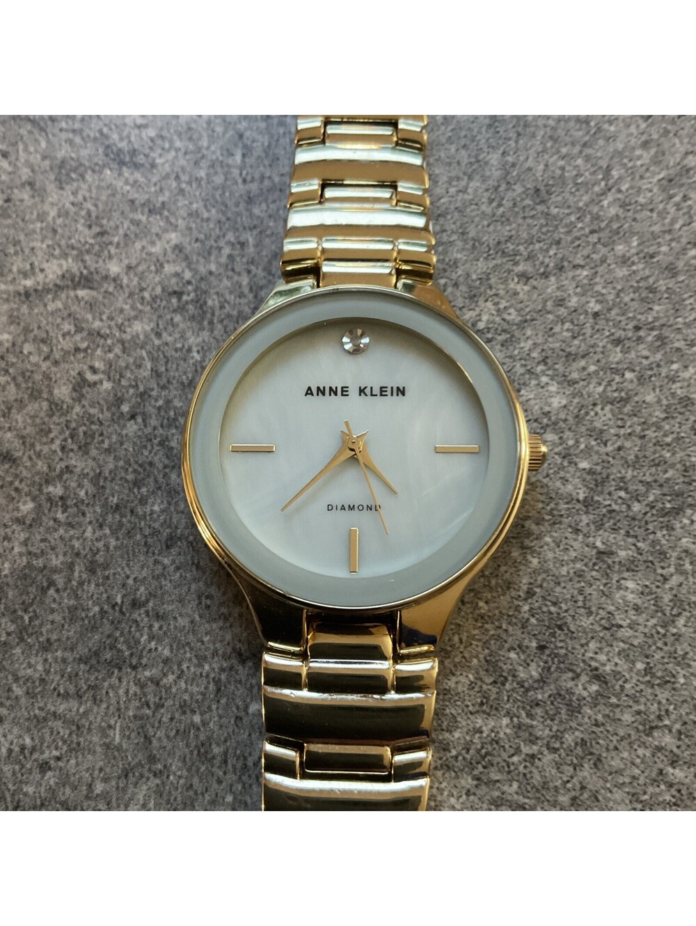 Anne Klein Diamond Watch Women 32mm Gold Tone Case With MOP Dial Bin P